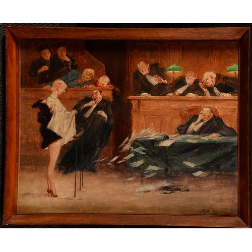 873 - Gaston Hoffmann (Bn.1883)
Risque Courtroom Scene
signed, oil on canvas, 36.5cm x 45cm