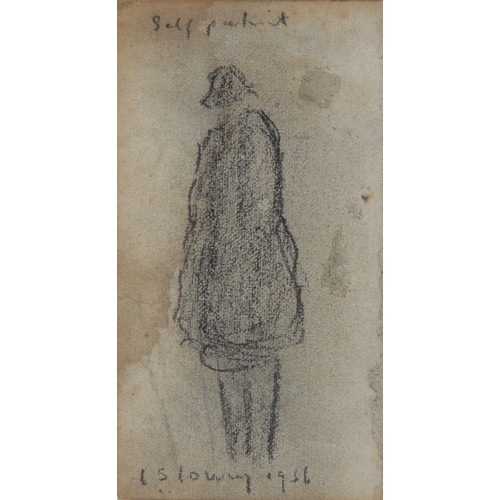 5163 - After Lowry
Solitary Figure
bears signature and dated 1956, charcoal on paper, 12.5cm x 7cm