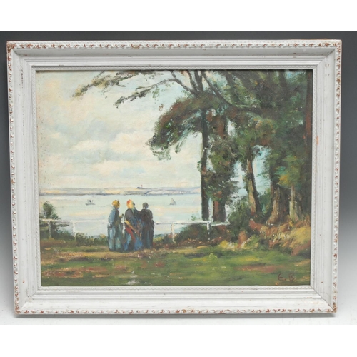 5218 - Impressionist School (mid 20th century)
Three Figures by Lake
signed with initials, oil on board, 39... 