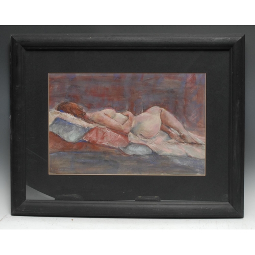 5223 - Joan Fallon
Nude Reclining 
signed, watercolour, 30cm x 46cm