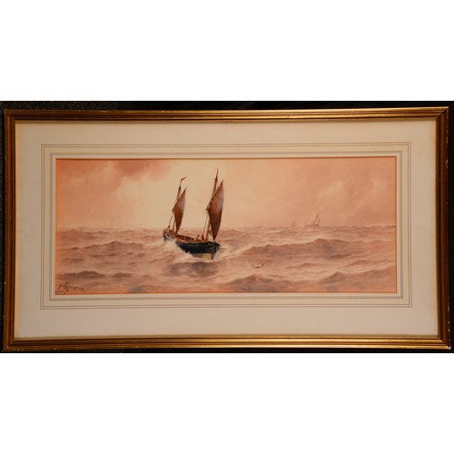 5232 - William Henry Pearson (1849-1923)
Fishing Boat, in high seas
signed, watercolour, 25cm x 63cm