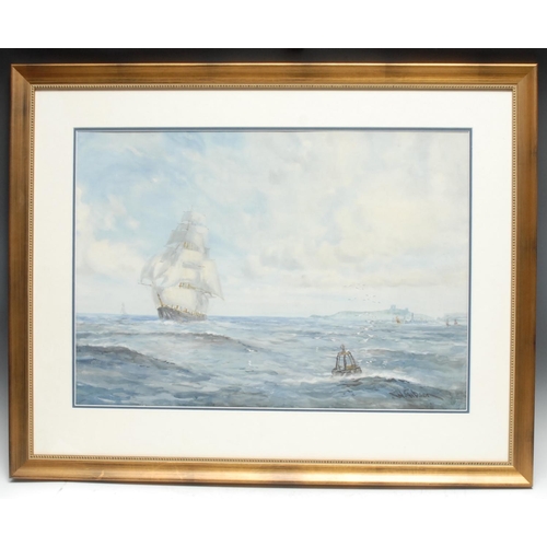 5059 - W** Gibson (20th century)
Galleon off the Coast
signed, watercolour, 45cm x 65cm