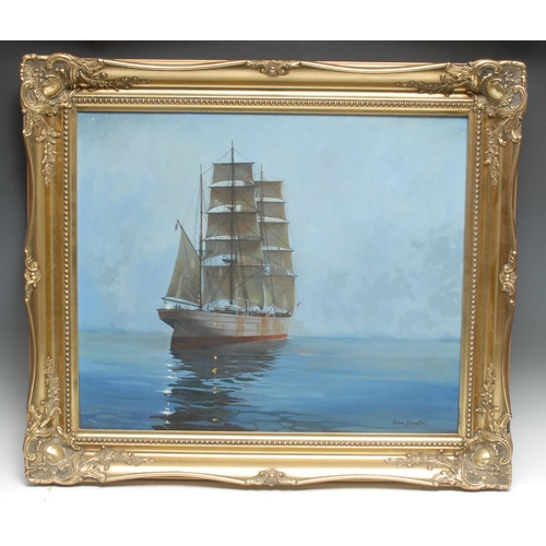 5116 - James Brereton
Mist Ahead (The Barque Adventure)
signed, dated 1979, oil on canvas, 49cm x 60cm