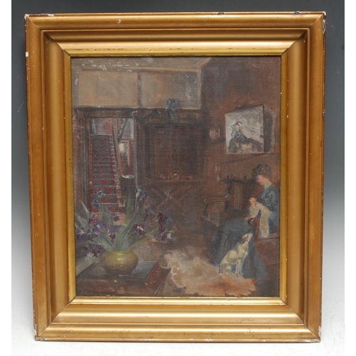 5050 - Irish School
Impressionist Interior,  with lady and dog
indistinctly signed, oil on canvas, 34cm x 2... 