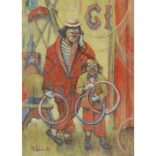 5105 - Martin Wheland (20th century)
Clowns
signed, oil on canvas, 32cm x 24cm