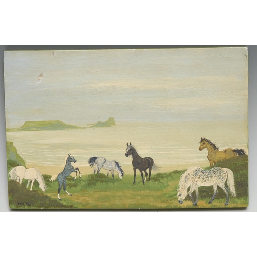 5110 - M** Henderson (20th century)
Horses by the Rhassili Bay and Wormshead 
signed with initials, dated 7... 