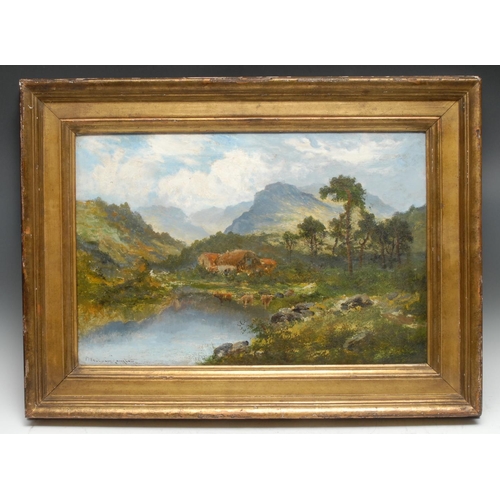 5260 - William Langley (active 1880 - 1920)
Cattle Watering 
signed, oil on canvas, 40cm x 59cm