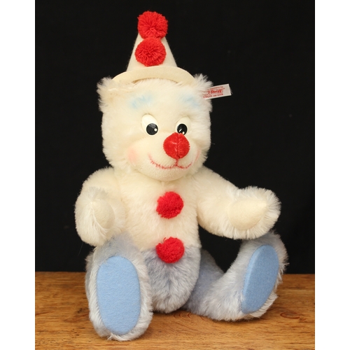 2044 - Steiff (Germany) 037528 clown teddy bear, black and white plastic eyes, pronounced snout with red no... 