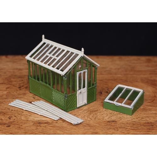2109 - W Britain (Britains) miniature garden series, set No.053 span roof greenhouse, comprising of two gla... 