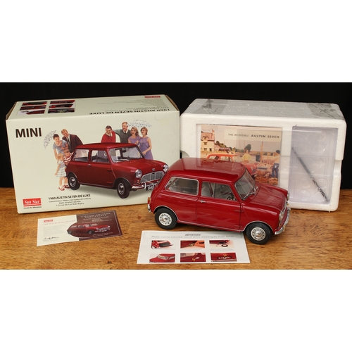 2122 - Sun Star 1:12 scale diecast model 1960 Austin Se7en De Luxe Mini, red body, red and cream interior, ... 