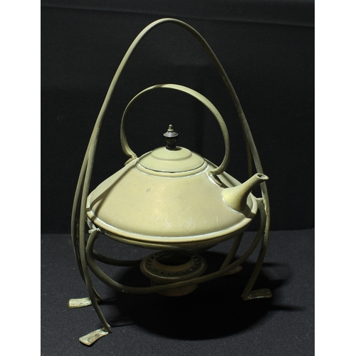 61 - An early 20th century Soutterware brass spirit kettle on stand with burner, 36cm