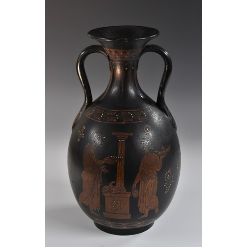 63 - A Grand Tour type 'Attic' amphora vase, after the antique, painted in the manner of Greek encaustic ... 