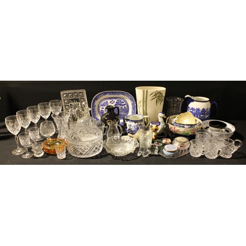 77 - A Royal Doulton Willow pattern ovoid jug;  a Maling Lustre bowl;  Denby teacup and saucer;  glasswar... 