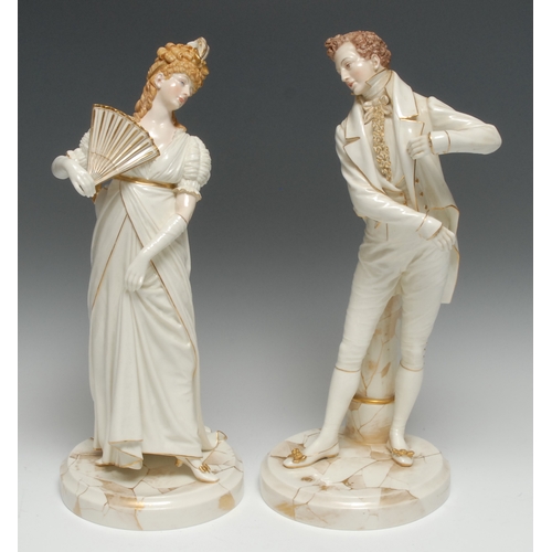 96 - A pair of  Royal Worcester figures, One Hundred Years, modelled by James Hadley, of an elegant lady ... 