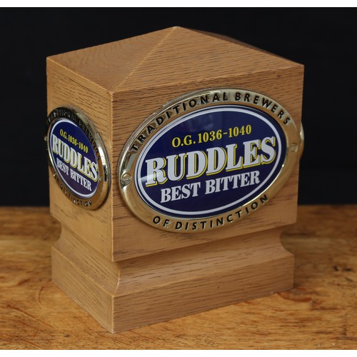 2149 - Advertising, Breweriana - a Ruddles Brewery (G.Ruddle & Co) bar top counter font light, faux wooden ... 