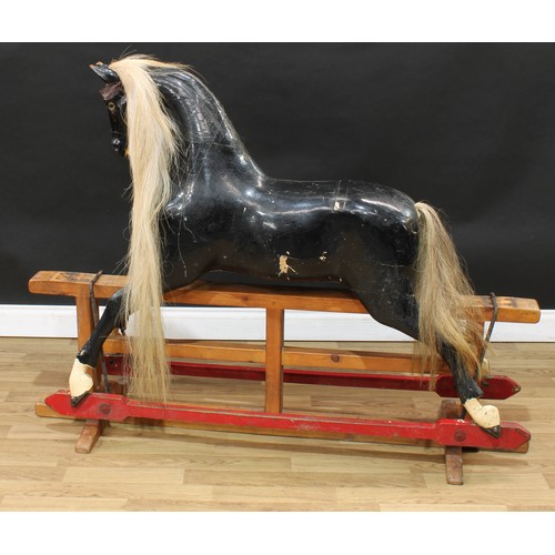 2016 - A large late 19th/early 20th century English rocking horse on safety stand, probably by F H Ayres, t... 