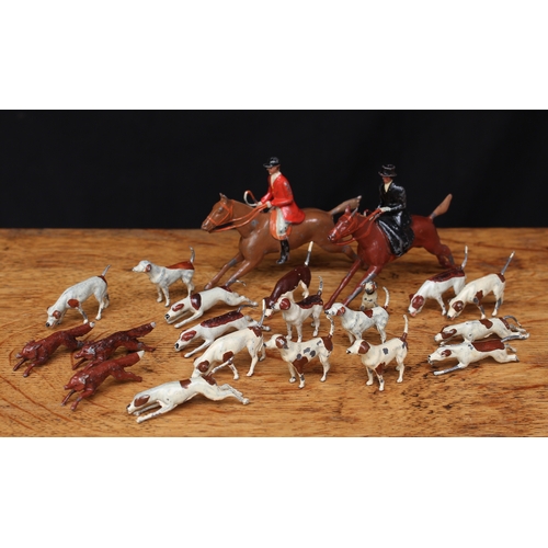 2162 - W Britain (Britains) group of painted lead figures from 'The Meet', comprising huntswoman mounted si... 