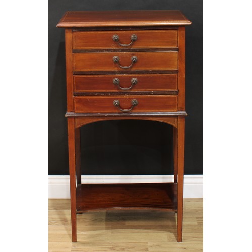114 - An Edwardian mahogany sheet music room filing chest, rectangular top above four fall front drawers, ... 