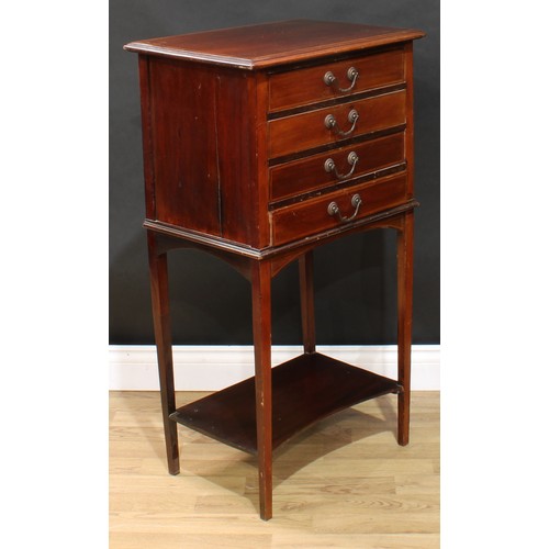 114 - An Edwardian mahogany sheet music room filing chest, rectangular top above four fall front drawers, ... 