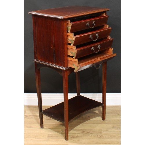 114 - An Edwardian mahogany sheet music room filing chest, rectangular top above four fall front drawers, ... 