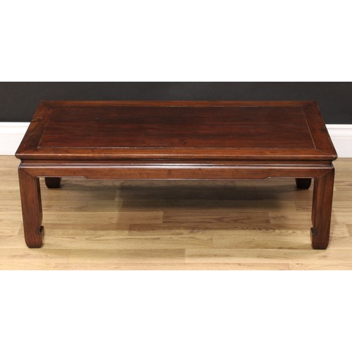 115 - A Chinese hardwood low tea table, rectangular top, square legs, 29.5cm high, 91cm wide, 48cm deep