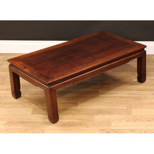 115 - A Chinese hardwood low tea table, rectangular top, square legs, 29.5cm high, 91cm wide, 48cm deep