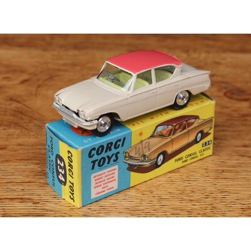 2176 - Corgi Toys 234 Ford Consul Classic, beige body with bright pink roof, lemon yellow interior, spun hu... 