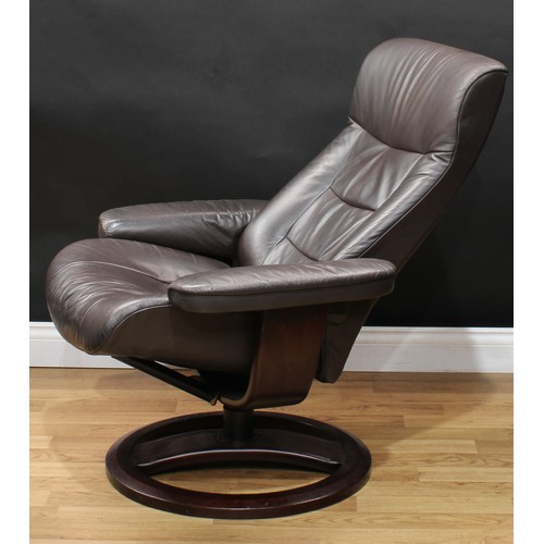 120A - An  Ekornes Stressless type leather armchair, 99cm high, 76.5cm wide, the seat 47cm wide and 44cm de... 