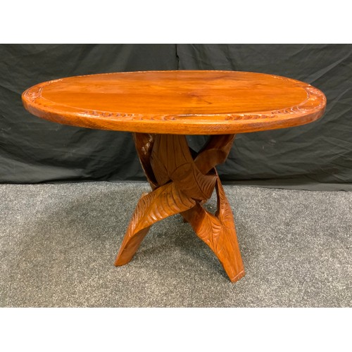 159 - Papua New Guinea side table, collapsible base, 68cm wide;  a hardwood crocodile