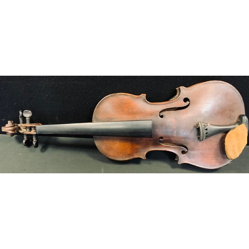 177 - A 19th century German violin, 37cm back, 60cm overall , cased