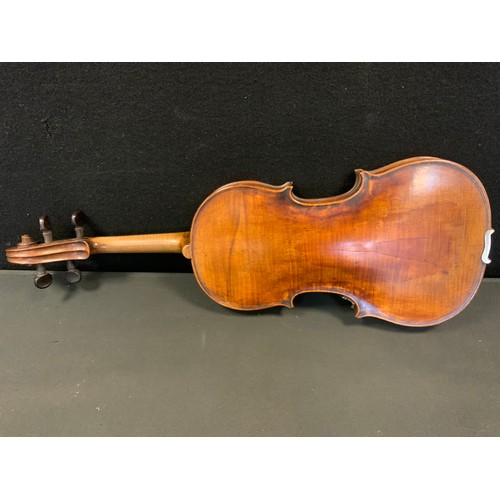 177 - A 19th century German violin, 37cm back, 60cm overall , cased