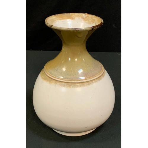 186 - A David Yorath for Denby stoneware trial vase, mottled flared neck above creamy white bulbous base, ... 