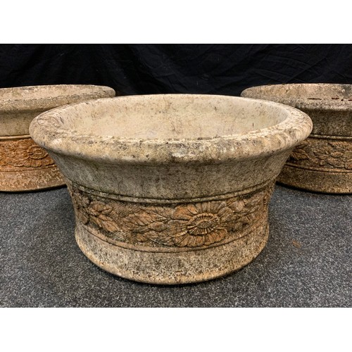 255 - A set of three large, 'Willowstone' re-constituted stone, garden planters, each measuring 51cm diame... 