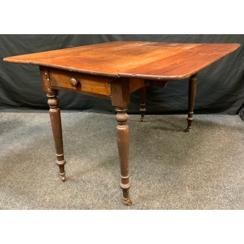 259 - A Victorian mahogany Pembroke table, rectangular top, single frieze drawer, turned cylindrical legs,... 