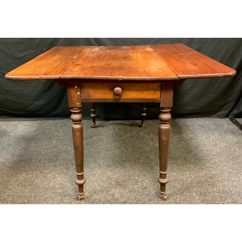 259 - A Victorian mahogany Pembroke table, rectangular top, single frieze drawer, turned cylindrical legs,... 