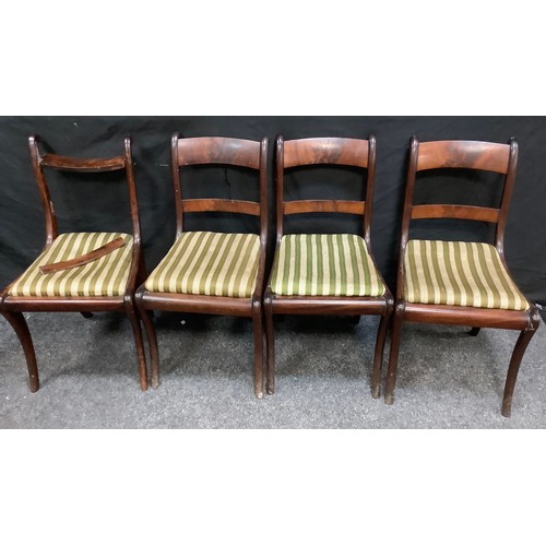 273 - A set of four Regency mahogany dining chairs, drop in seats, c.1815;  a Hepplewhite elbow chair;  a ... 