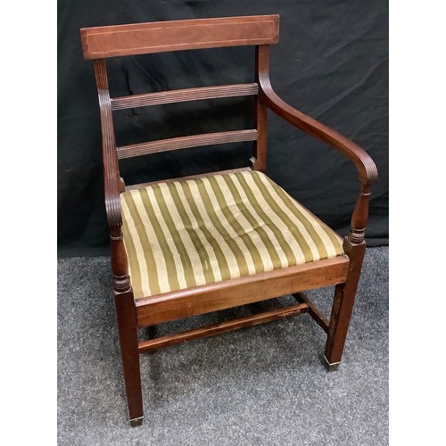 273 - A set of four Regency mahogany dining chairs, drop in seats, c.1815;  a Hepplewhite elbow chair;  a ... 