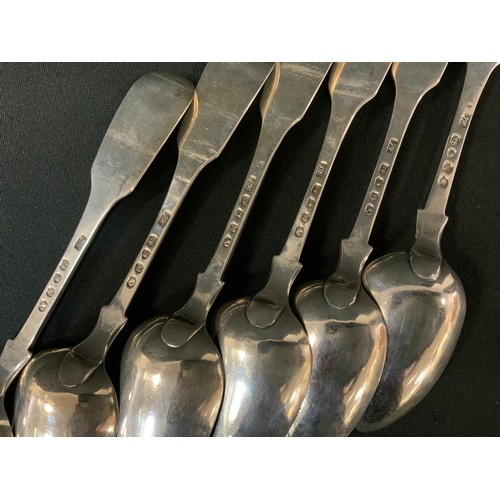 290 - A set of six early Victorian silver table spoons, London 1842, 305g gross.