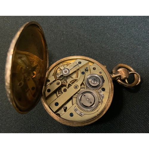 315 - A continental 14ct gold open face fob watch, gilt dial, Roman numerals, button wind movement, stampe... 