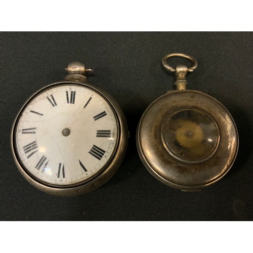 316 - An 18th century silver pair cased pocket watch, Roman numerals;  another, half hunter (2)