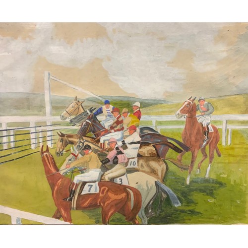 196 - English School (20th century), Horse Racing Lining Up, The Start, watercolour, 30cm x 36cm;  Photogr... 