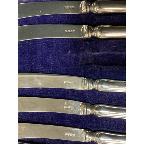 330 - A cased set of six silver hafted dessert knives & forks, Sheffield 1924;  others;  cased part christ... 