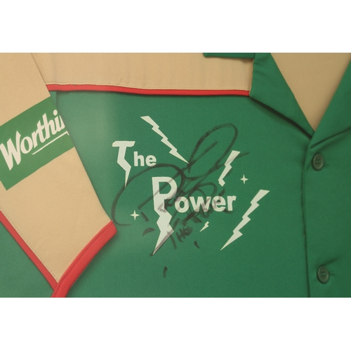2256 - Sport, Darts - a Power Sports XL size Worthington's Masters green and gold shirt with red trim, sign... 