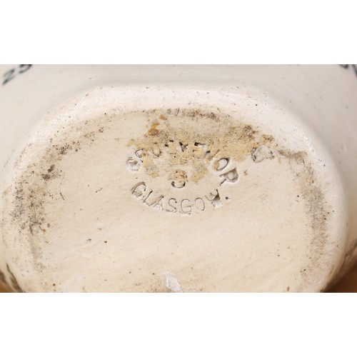 2259 - Advertising - a Scottish Grosvenor Glasgow Pottery brown and buff saltglazed stoneware whisky flagon... 