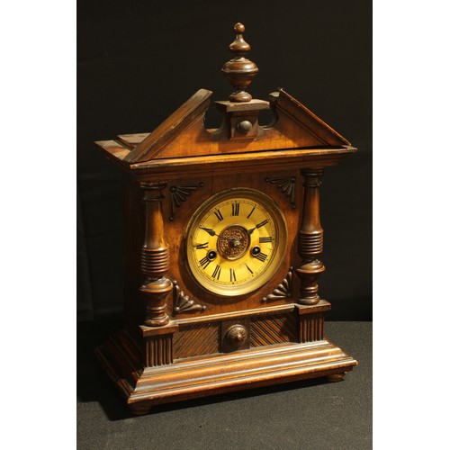 70 - A German Wurttemberg architectural fourteen day strike mantel clock, broken swan neck pediment with ... 