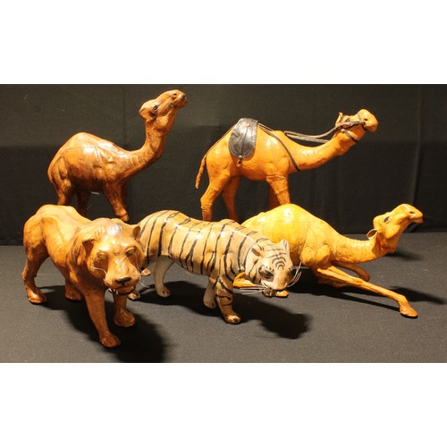 75 - A group of 'Liberty' style leather covered camels and tigers (5)