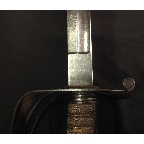 64 - Victorian 1827 pattern Volunteer Rifles Officers Sword with single edged fullered blade 825mm in len... 