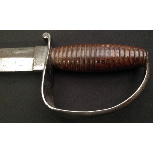 76 - A 19th century Cutlass, 51cm pointed double-edged blade, steel stirrup hilt, ribbed hardwood grip, 6... 