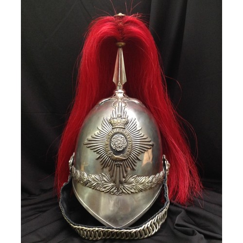 80 - British Victorian 1871 Pattern Hampshire Carabiniers Cavalry Helmet. Silvered skull with some period... 