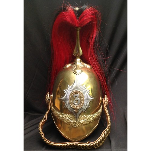 82 - British Victorian 1871 Pattern Cavalry  Helmet. Brass skull with 3rd Dragoon Guards regimental helme... 